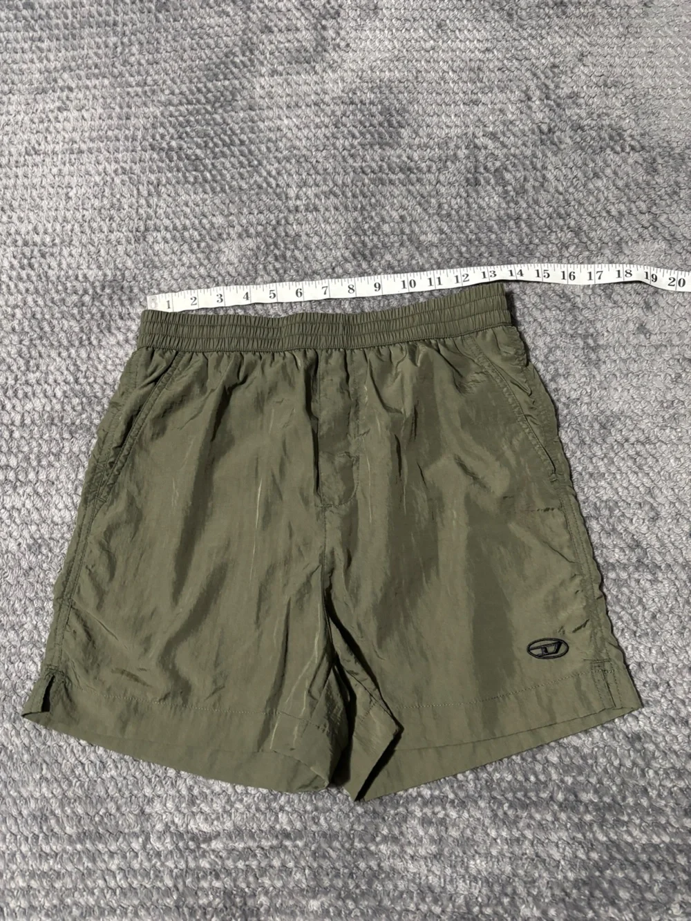 Diesel Olive Green Parachute Shorts with Red Tag Detail Size S
